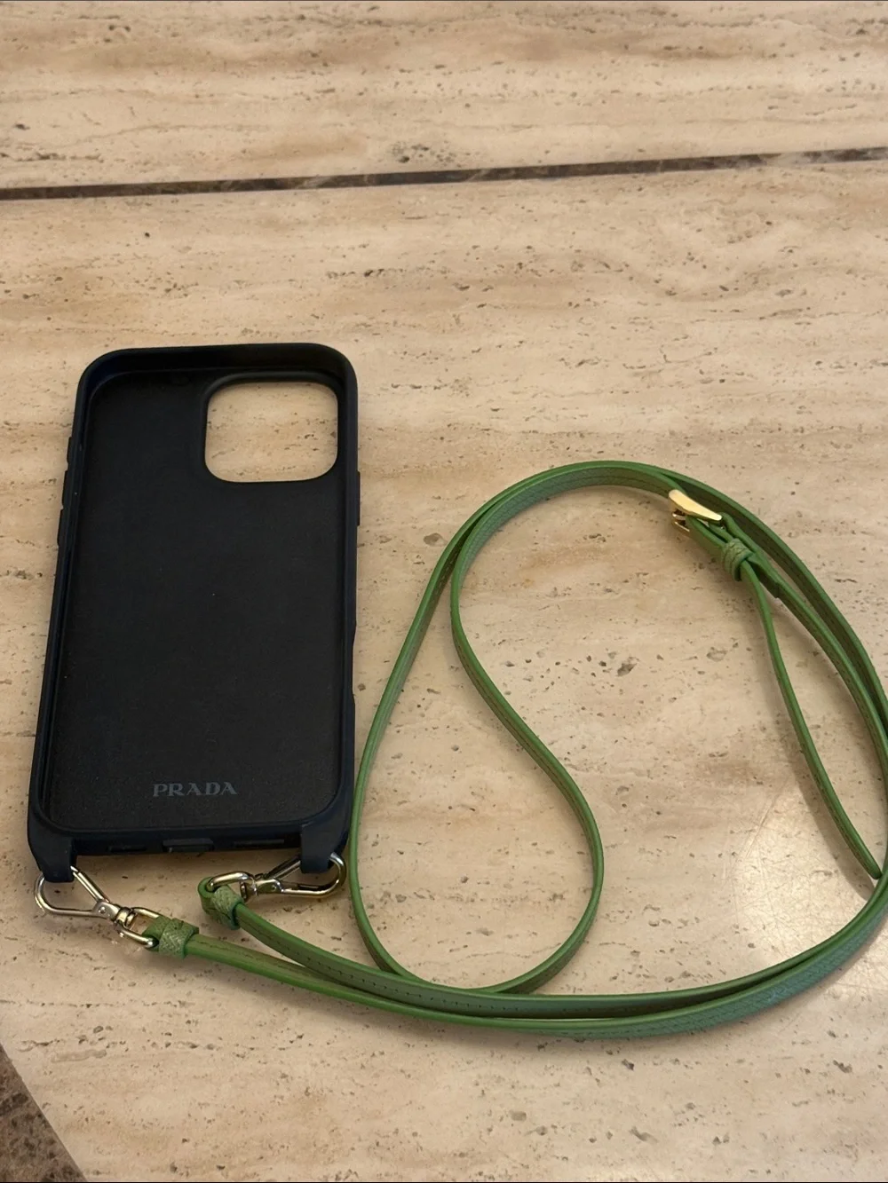 Prada Green Saffiano Leather Crossbody Phone Case with Gold Logo